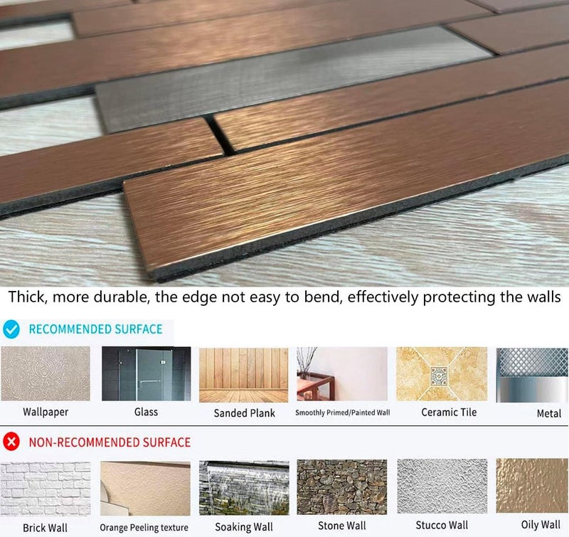 weimeisc 10 Sheets Peel and Stick Backsplash Tile for Kitchen, Self-Adhesive Mosaic Tile, Stick on Bathroom Vanities，Fireplace Décor, Laundry Table(12.8" X 11.3") (Brushed Bronze+Frosted Silver) - Image 5